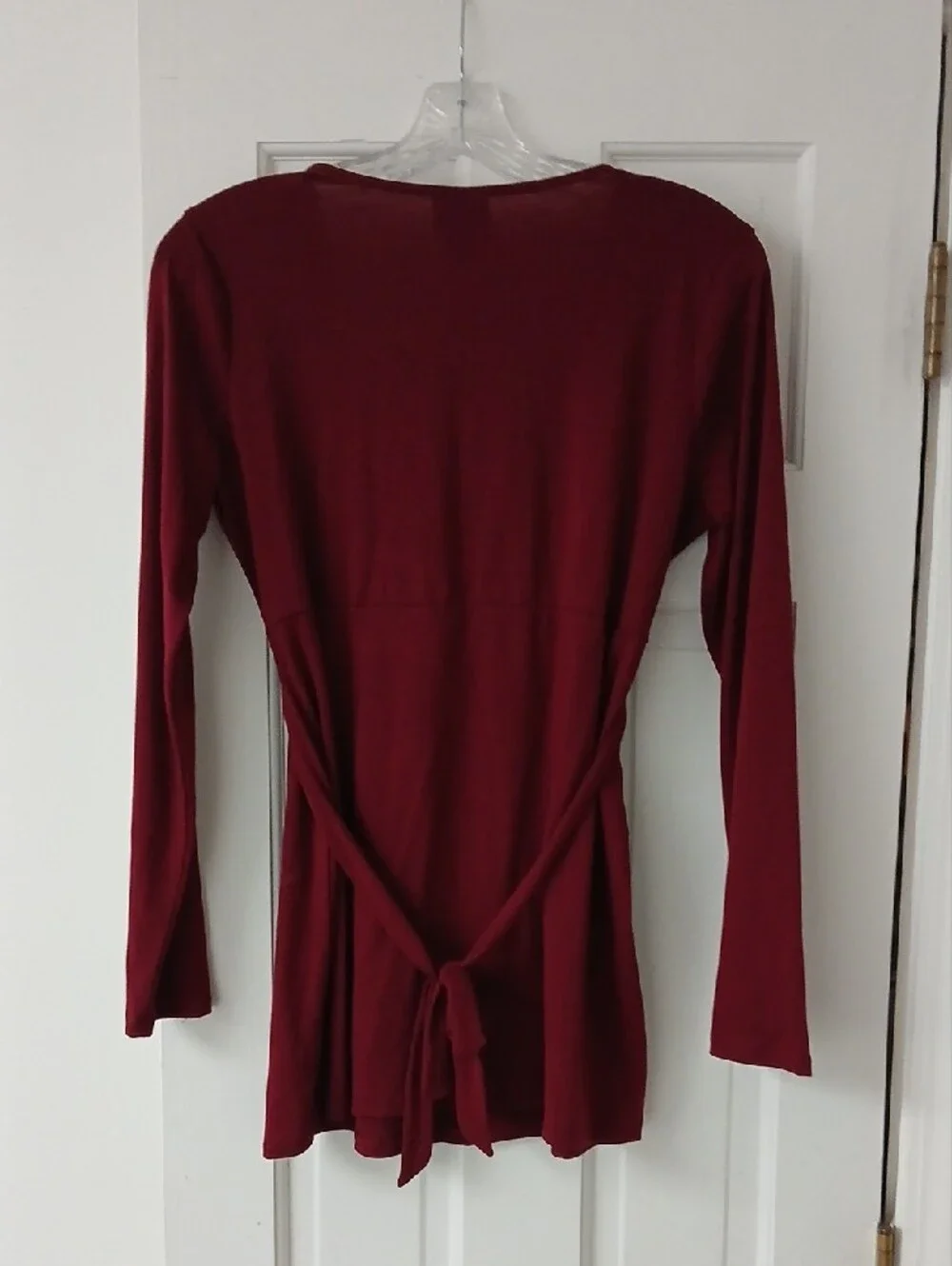 Oh Baby by Motherhood Deep Wine Long-Sleeve Wrap Tunic with Beaded Waist
